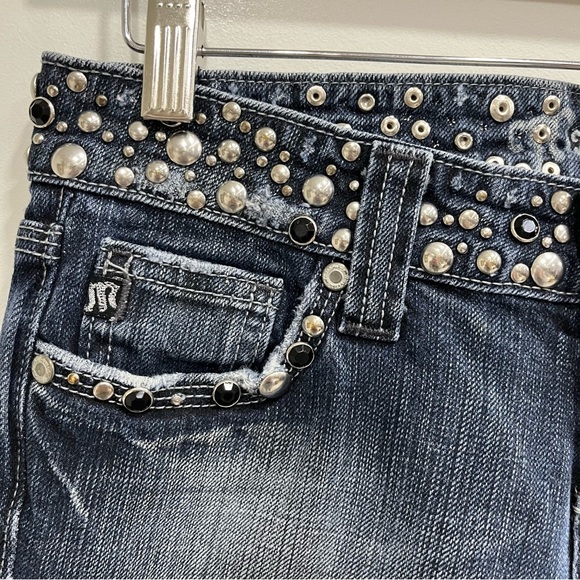 26x30 Miss Me Women's Low Rise Boot Cut Jeans - Dark Blue with Silver Accents - Picture 6 of 13
